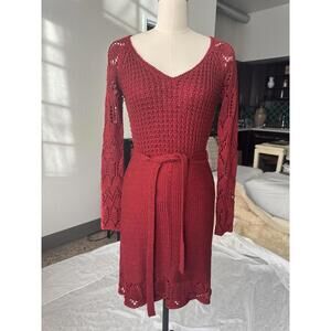 BCBG crochet Red Long Sleeve Dress Sz Xs